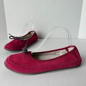 LL Bean Sherpa Lined Pink Suede Leather Ballet Flat Slip On Slippers Women’s 8
